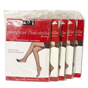 Juncture Day Sheer Black Reinforced Toe Pantyhose Tights One Size S/M/L Lot of 5
